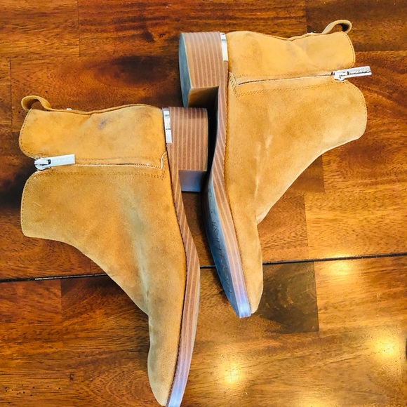 Calvin Klein Boots Dhara Brown Logo Buckle Ankle Booties Faux Suede I bought new - Picture 2 of 12